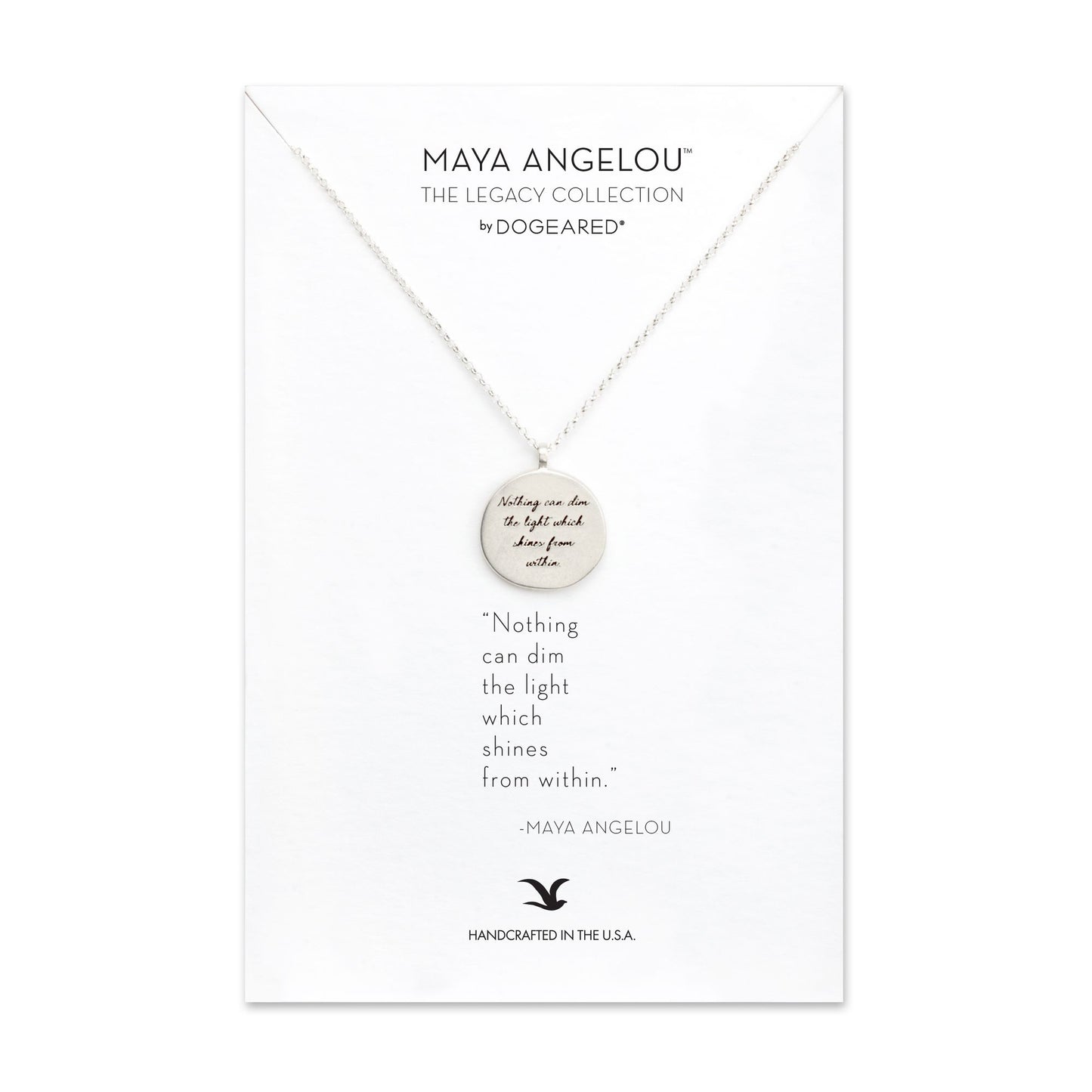 Maya Angelou ''Nothing Can Dim the Light'' Quote Pendant Necklace, Sterling Silver, 18''