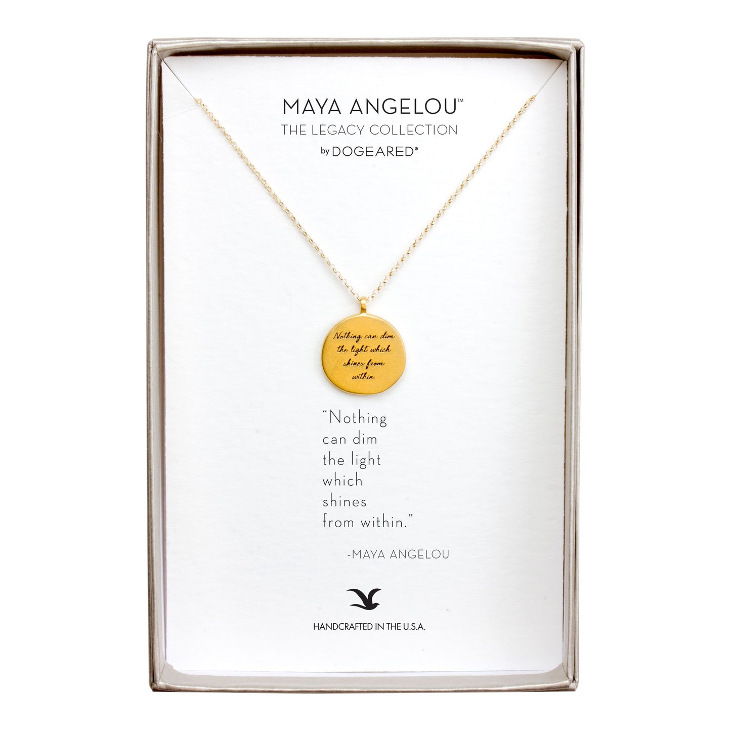 Maya Angelou ''Nothing Can Dim the Light'' Quote Pendant Necklace, Gold, 18''
