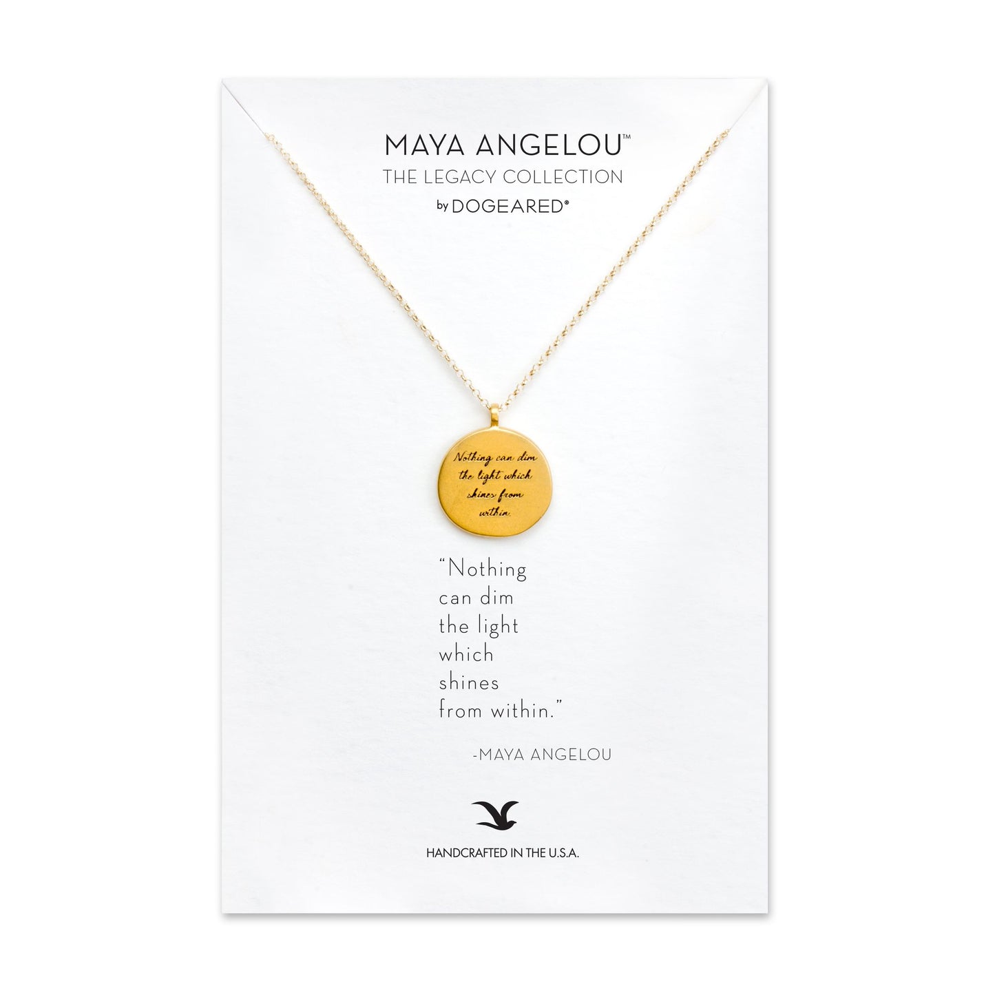 Maya Angelou ''Nothing Can Dim the Light'' Quote Pendant Necklace, Gold, 18''