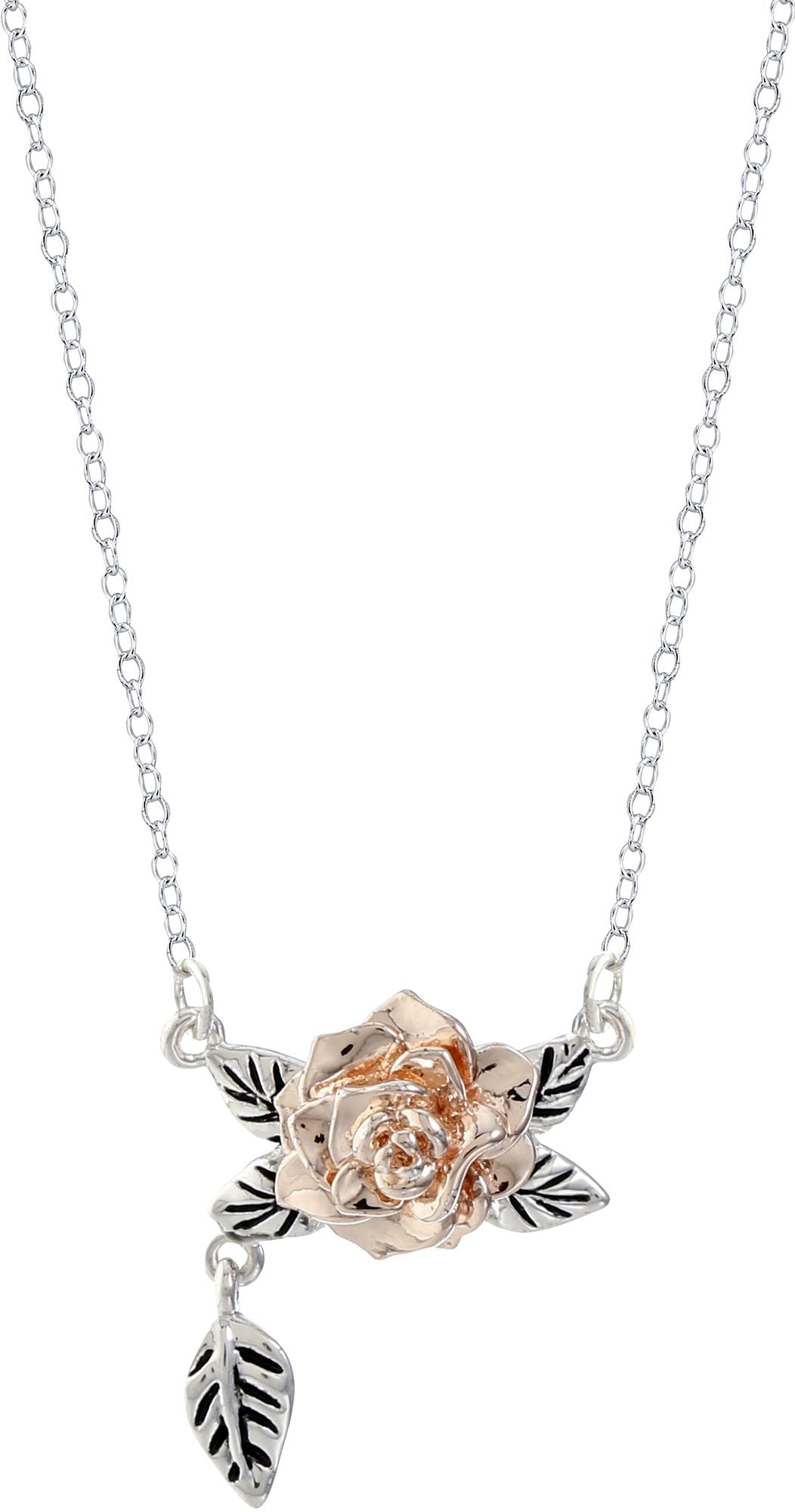 Disney Beauty and the Beast necklace silver plated 2 tone rose gold 16+2''