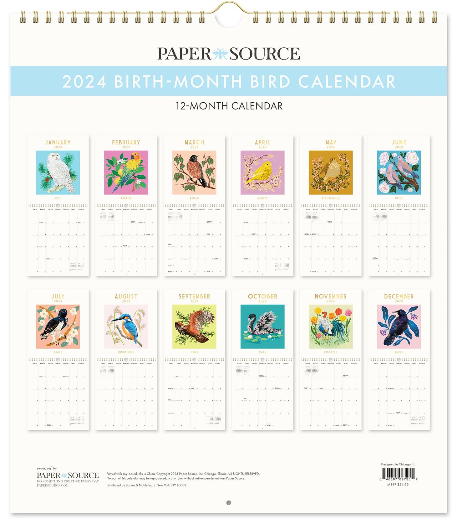 2024 Birth-Month Bird Wall Calendar