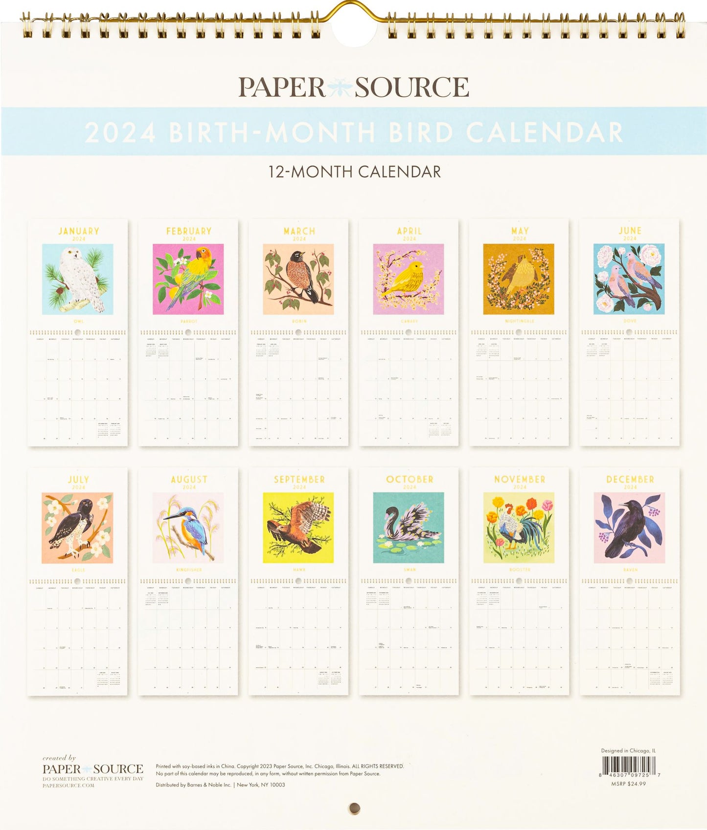 2024 Birth-Month Bird Wall Calendar