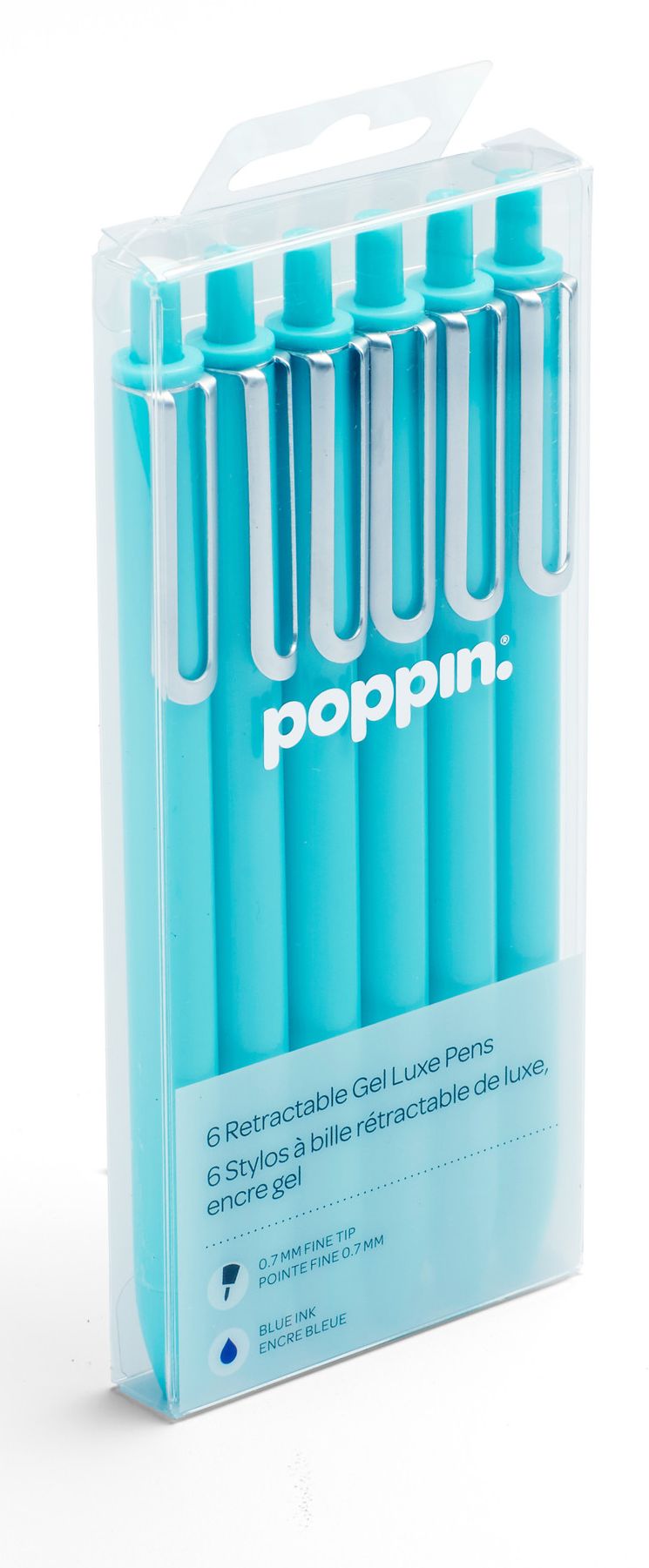 Aqua Retractable Gel Luxe Pens With Blue Ink, Set of 6