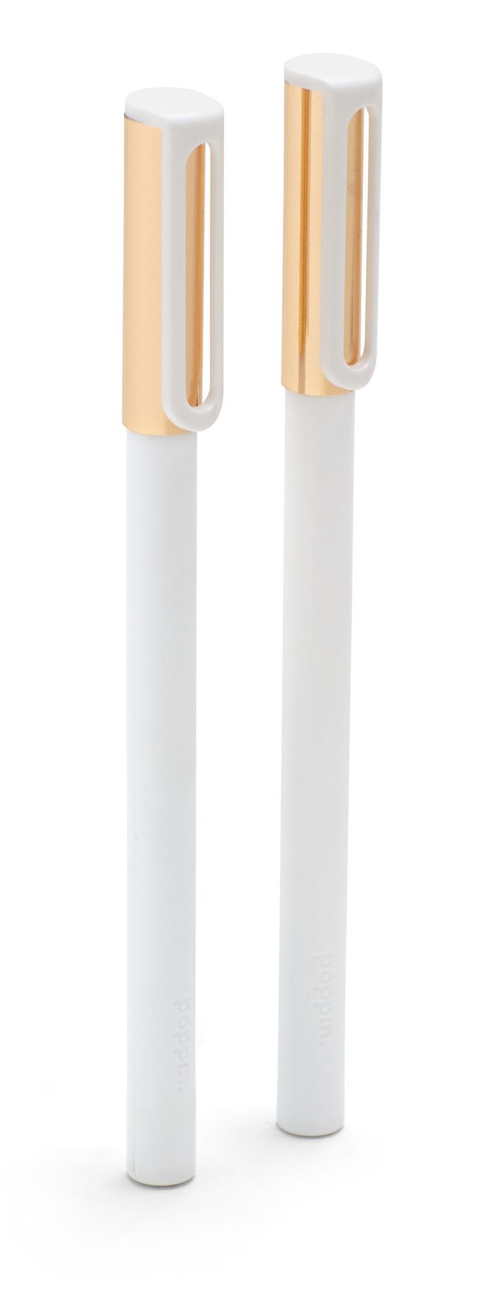 White + Gold Tip-Top Rollerball Pens With Black Ink, Set of 2