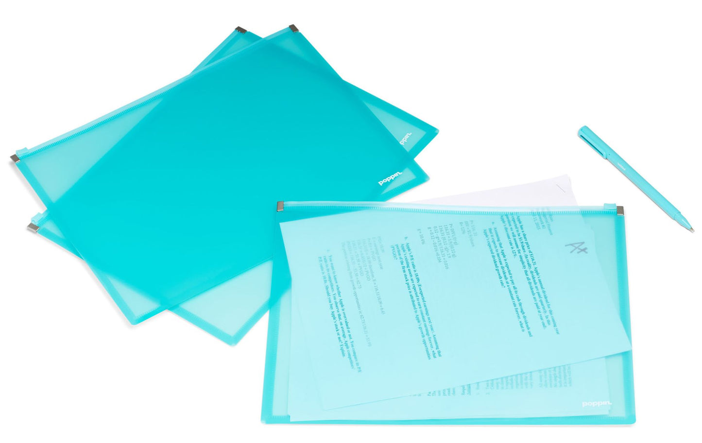 Aqua Large Zip Folios, Set of 3
