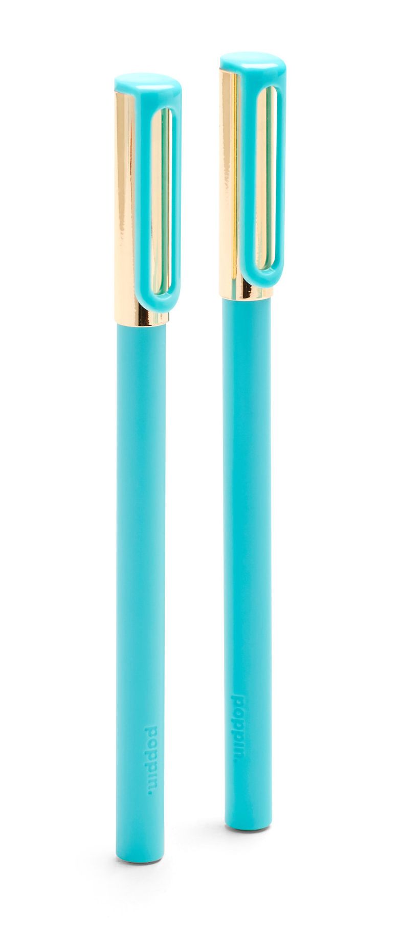 Aqua + Gold Tip-Top Rollerball Pens With Blue Ink, Set of 2