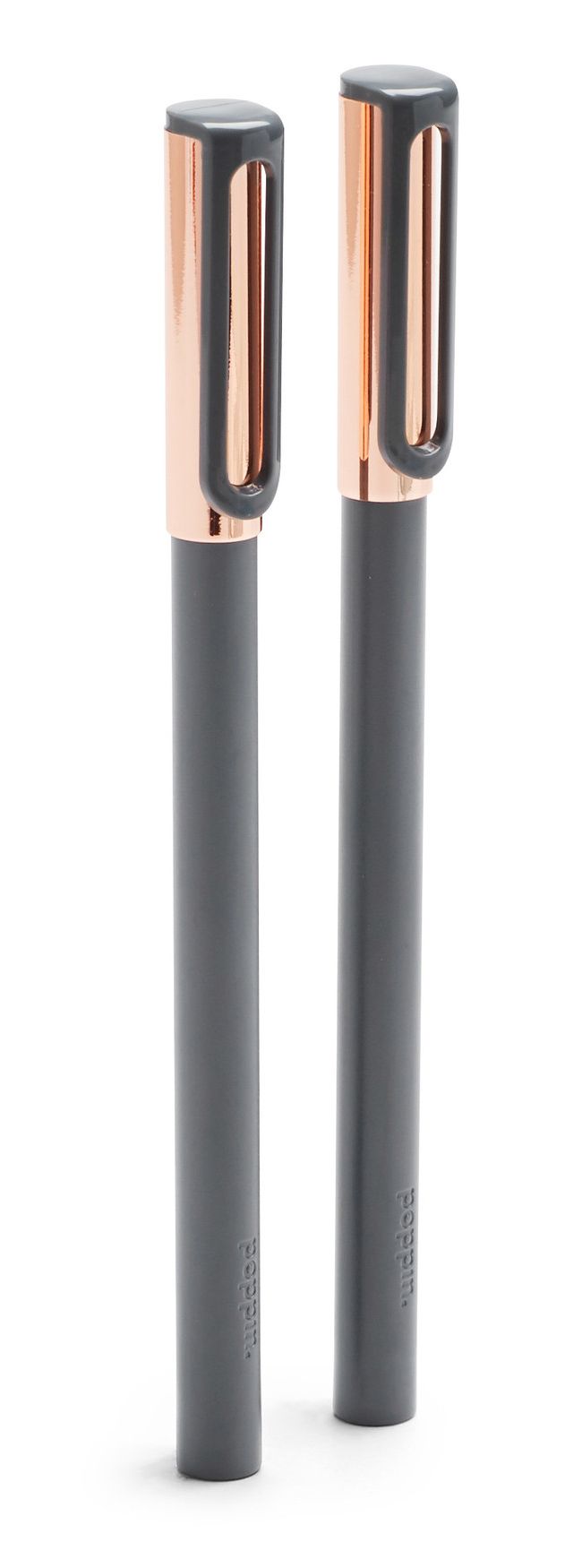Dark Gray + Copper Tip-Top Rollerball Pens With Black Ink, Set of 2