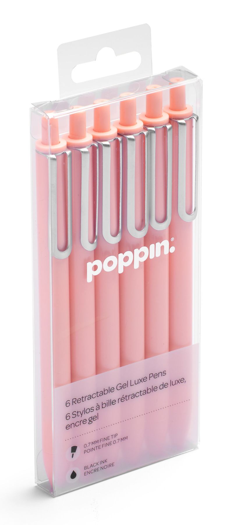 Blush Retractable Gel Luxe Pens With Black Ink, Set of 6