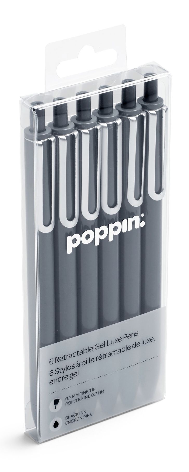 Dark Gray Retractable Gel Luxe Pens With Black Ink, Set of 6
