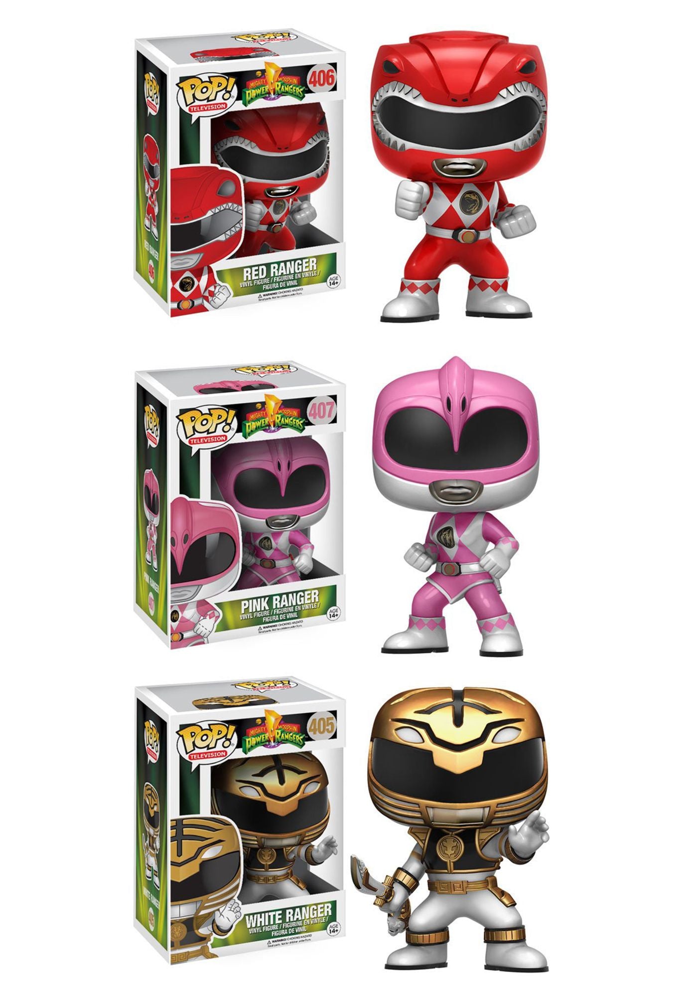 Funko POP! TV: Power Rangers POP! Collectors Set; Red Ranger, Pink Ranger, White Ranger