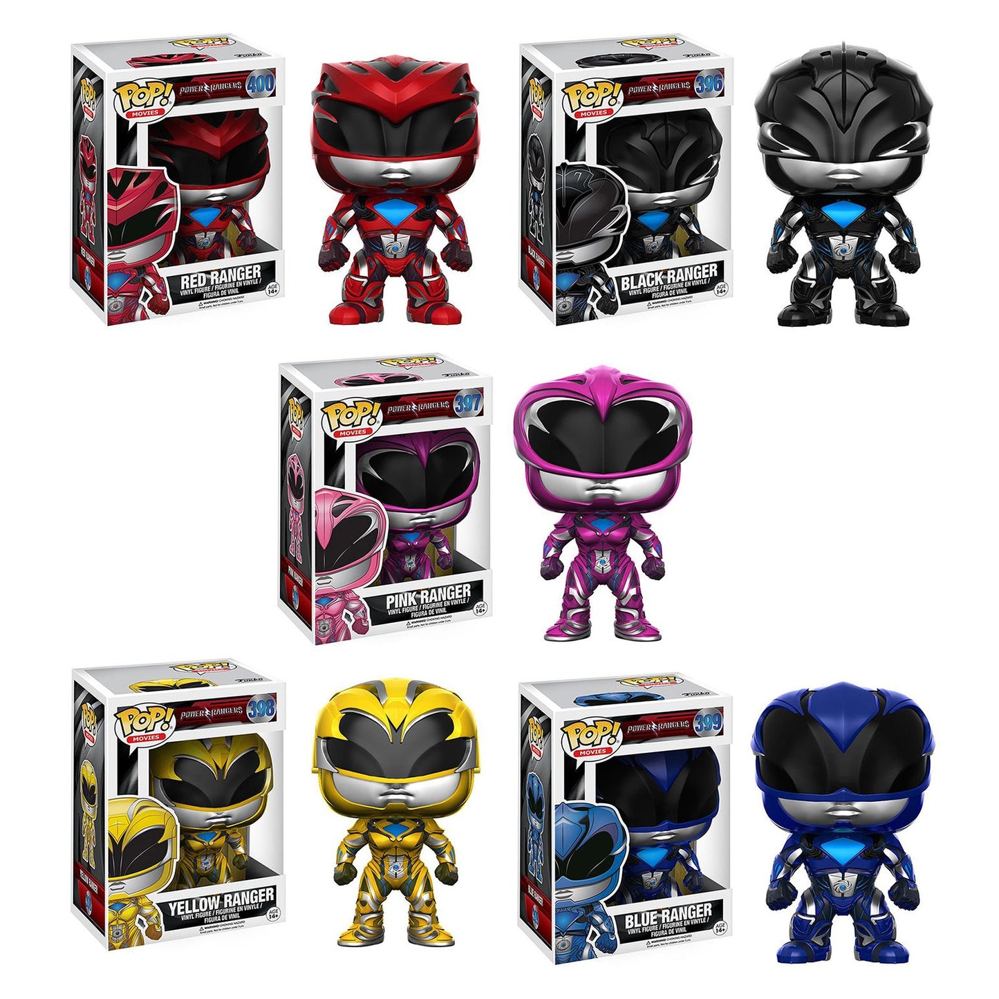 Funko POP! Movies Power Rangers Collectors Set; Red Ranger, Black Ranger, Blue Ranger, Pink Ranger, Yellow Ranger