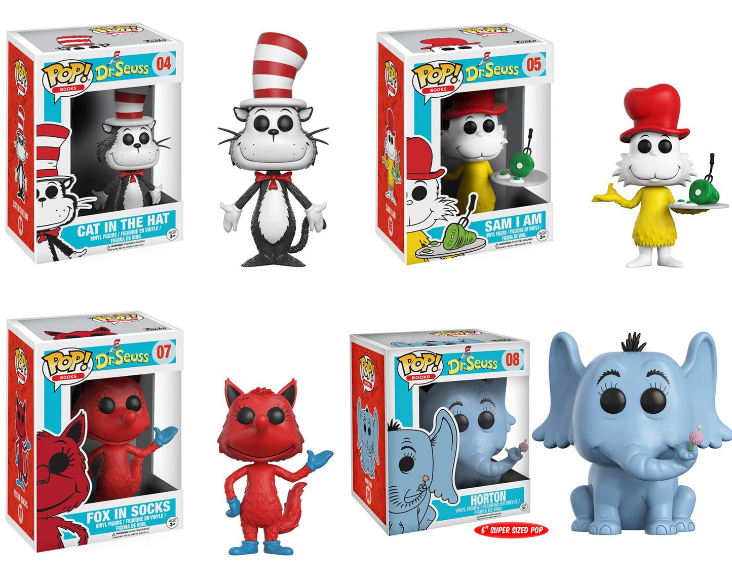 Funko POP! Books Dr. Seuss Collectors Set; Cat in the Hat, Horton 6", Sam I Am, Fox in Socks