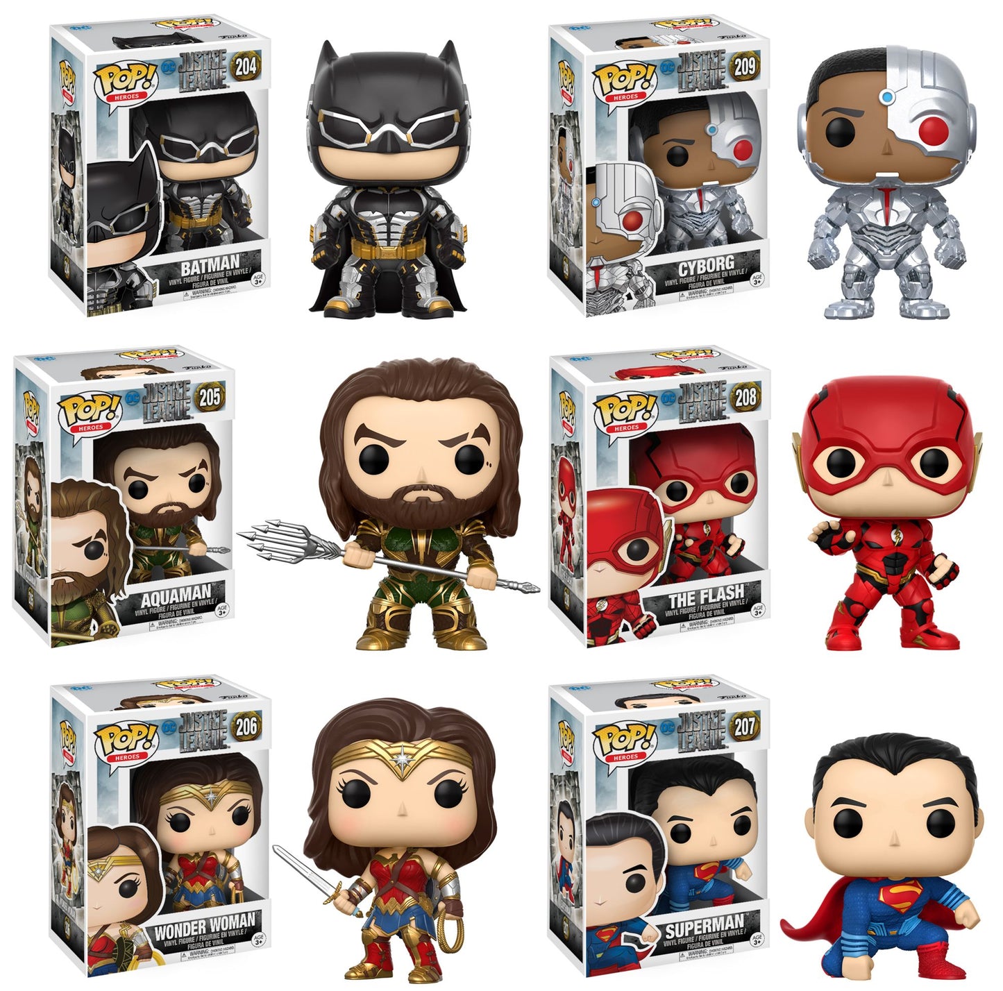 Funko POP! Movies DC Justice League Collectors Set; Batman, Aquaman, Cyborg, The Flash, Wonder Woman, Superman