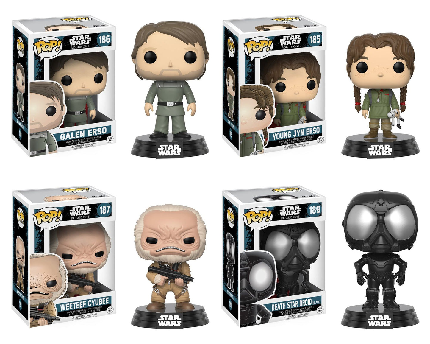 Funko POP! Star Wars Rouge One W2 Collectors Set: Galen Erso, Young Jyn Erso, Weeteef Cyubee, Death Star Droid