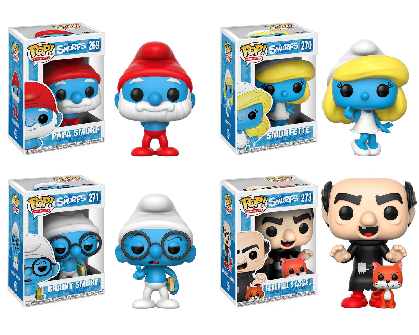Funko POP! Animation Smurfs; Papa Smurf, Smurfette, Brainy Smurf, Gargamel(with Azrael)
