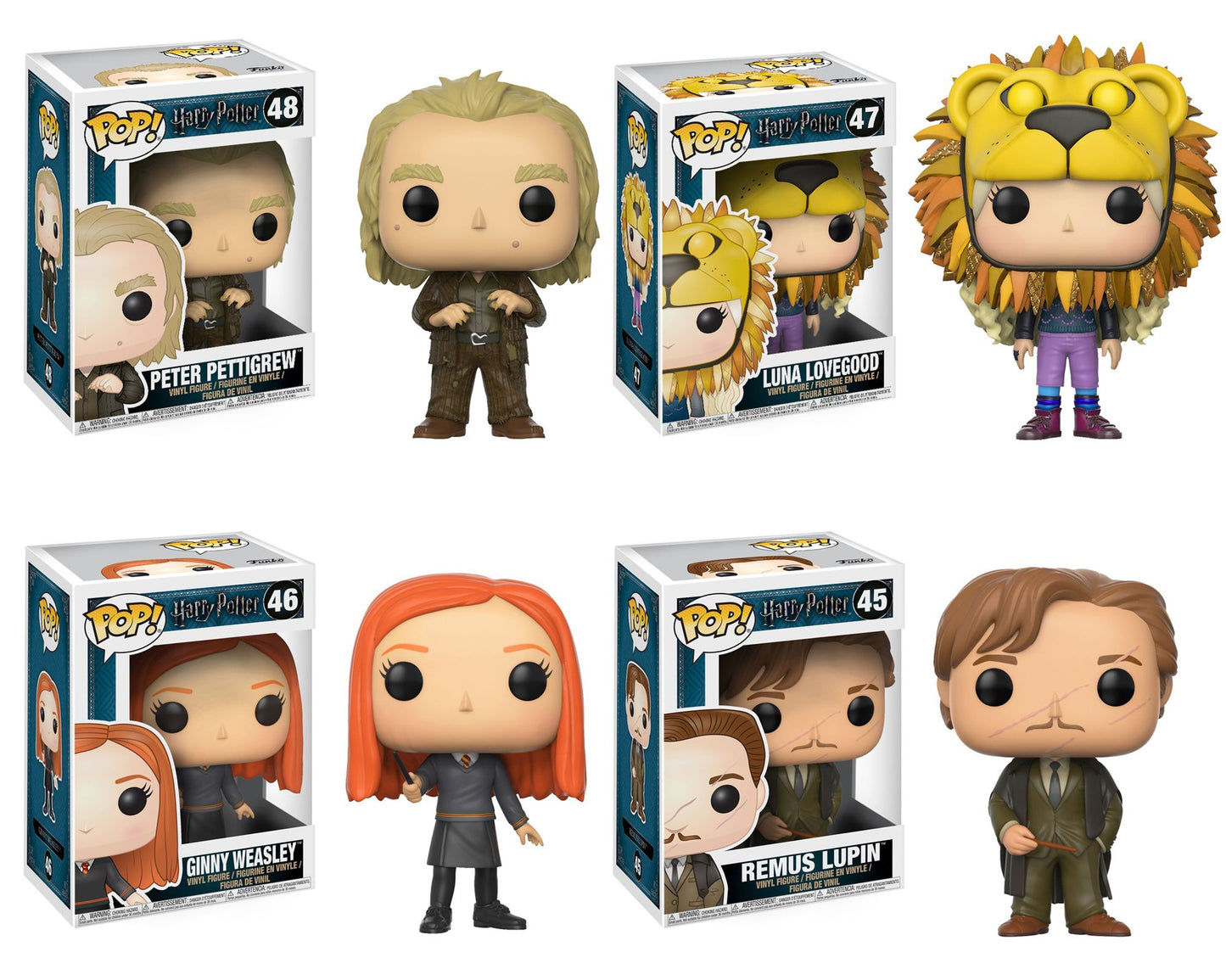 Funko POP! Movies Harry Potter Series 4 Collectors Set; Peter Pettigrew, Luna Lovegood(Lion Head), Ginny Weasley, Remus Lupin