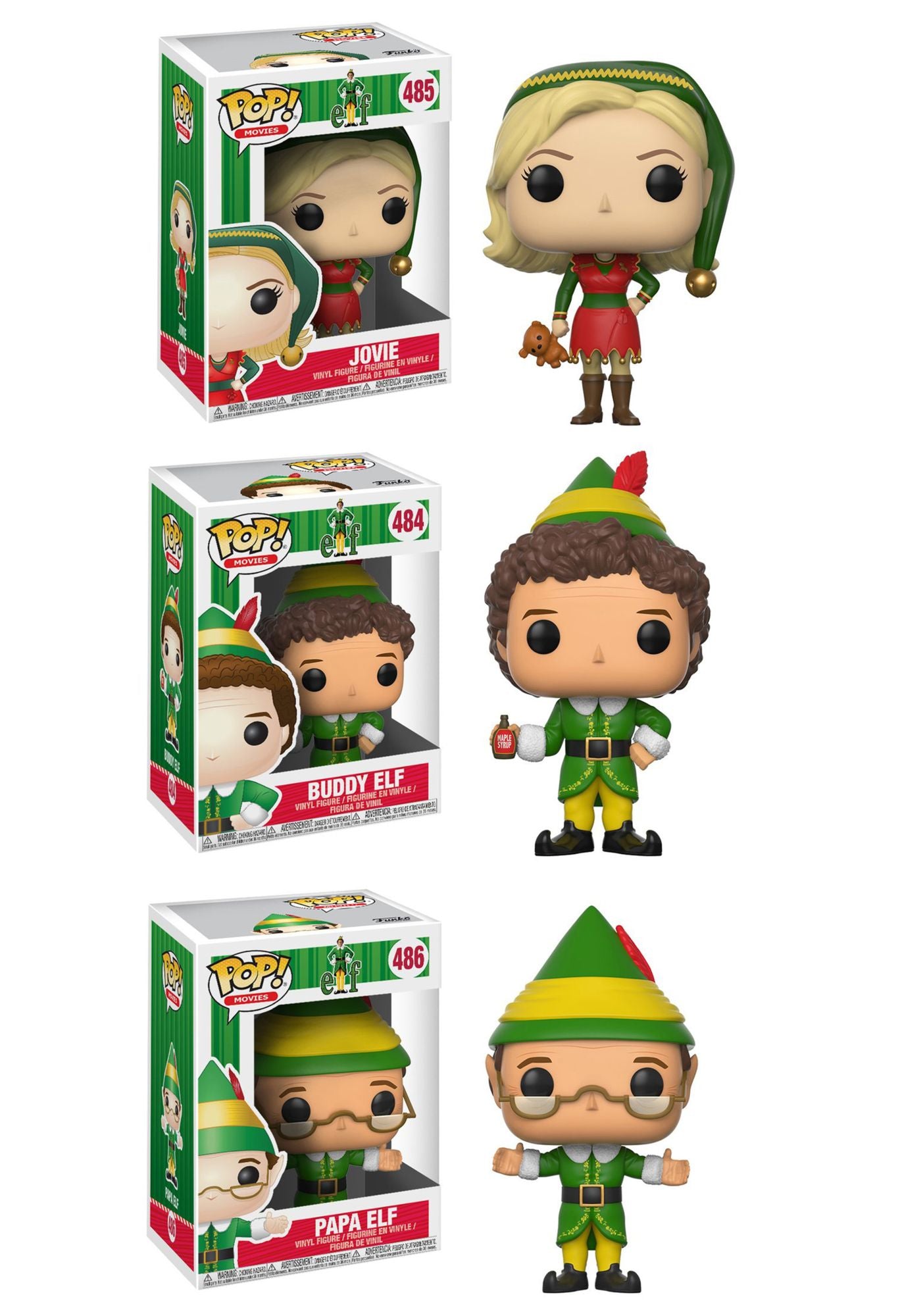 Funko POP! Movies Elf Collectors Set; Jovie, Papa Elf, Buddy the Elf w/ Syrup (Limited chase item Buddy holding a jack-in-the-box)