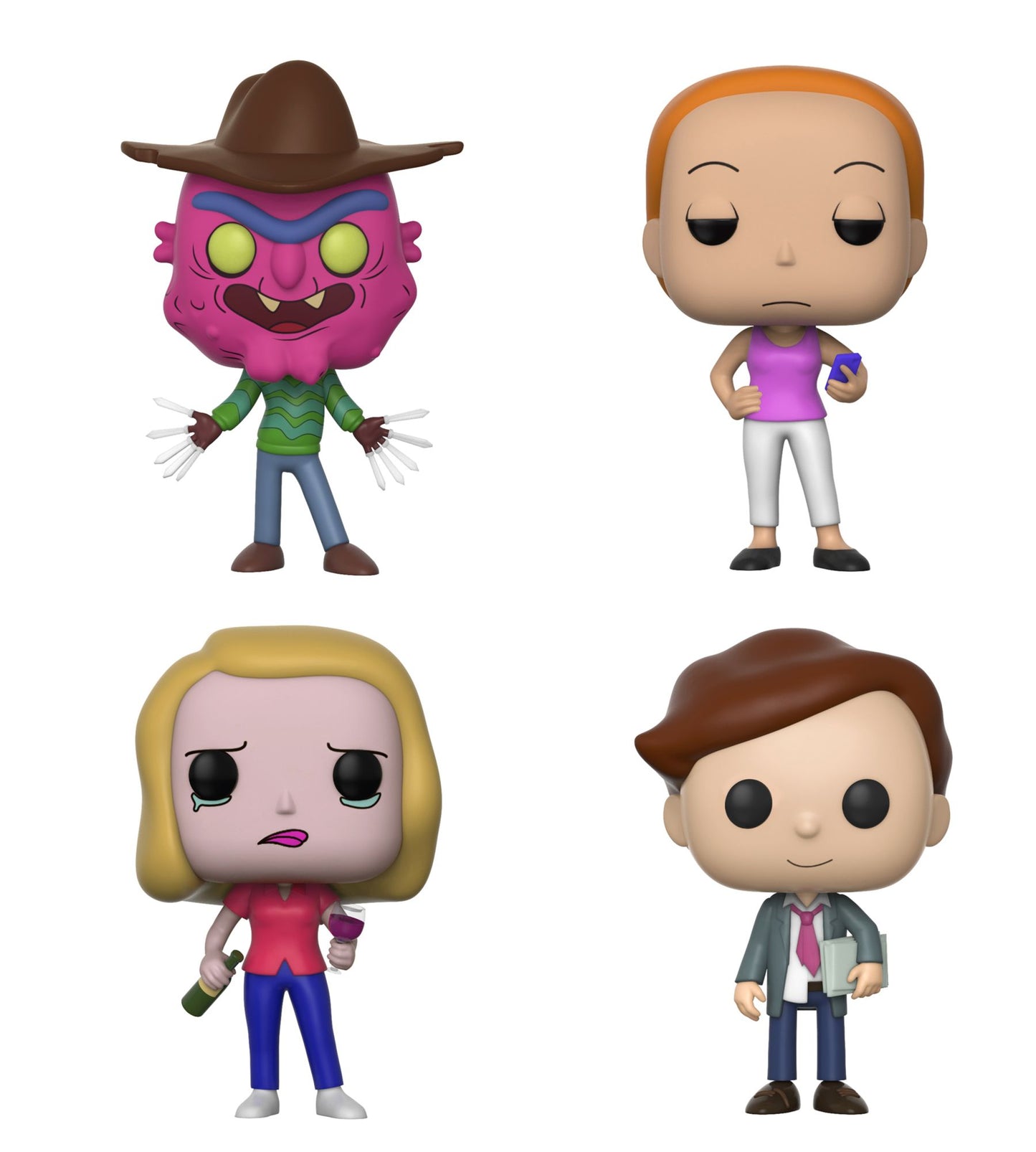 Funko POP! Animation Rich & Morty Collectors Set Seires 3; Scary Terry, Summer, Beth w/ wine glass, Lawyer Morty