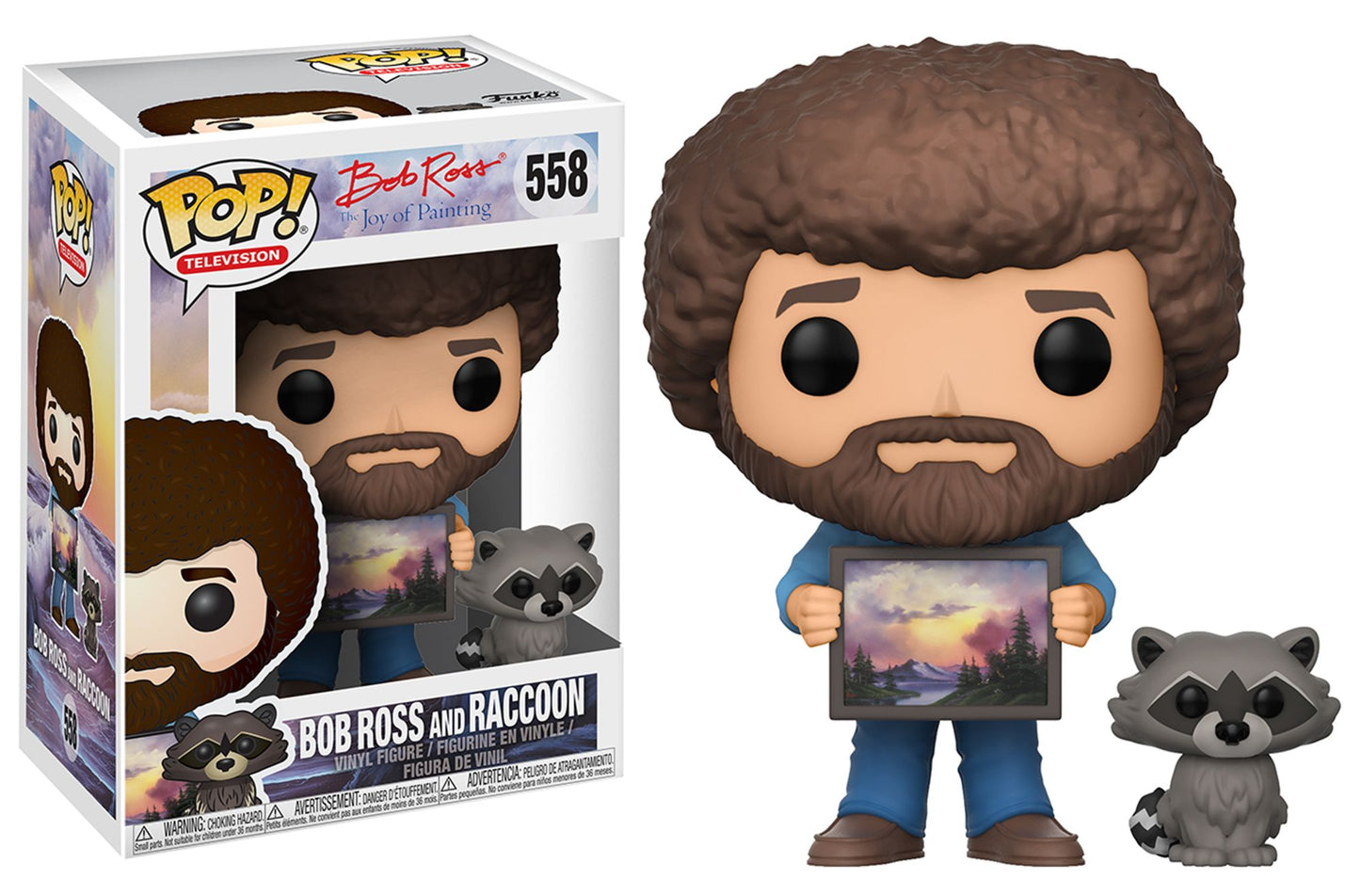 Funko POP! TV Bob Ross Collectors Set 2; Bob Ross in Overalls, Bob Ross & Raccoon (Limited chase item is Bob Ross & Hoot the Owl)