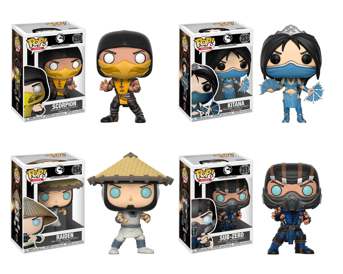 Funko POP! Games Mortal Kombat Collectors Set; Scorpion, Subzero (Possible Limited Chase Edition), Kitana, Raiden