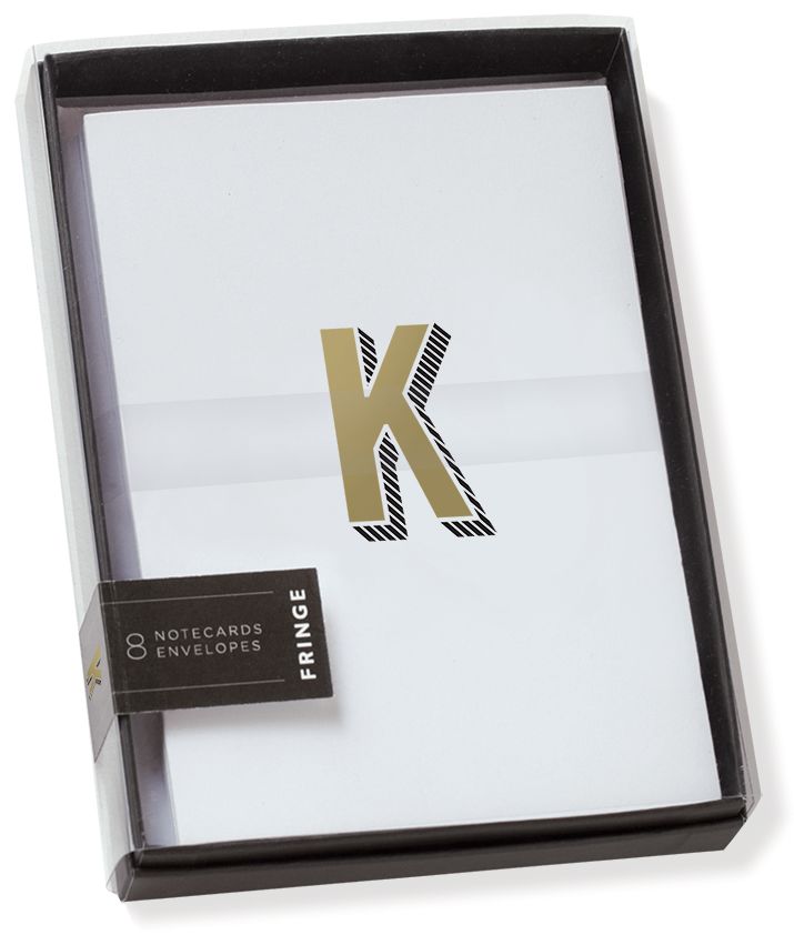 Gold Foil Initial K Boxed Note Cards - Set of 8