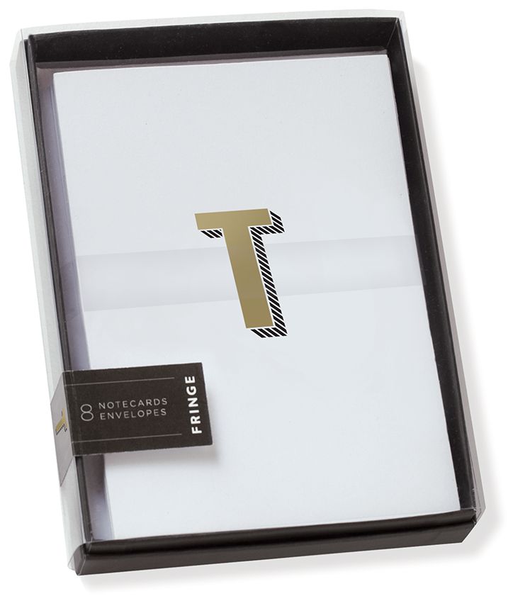 Gold Foil Initial T Boxed Note Cards - Set of 8