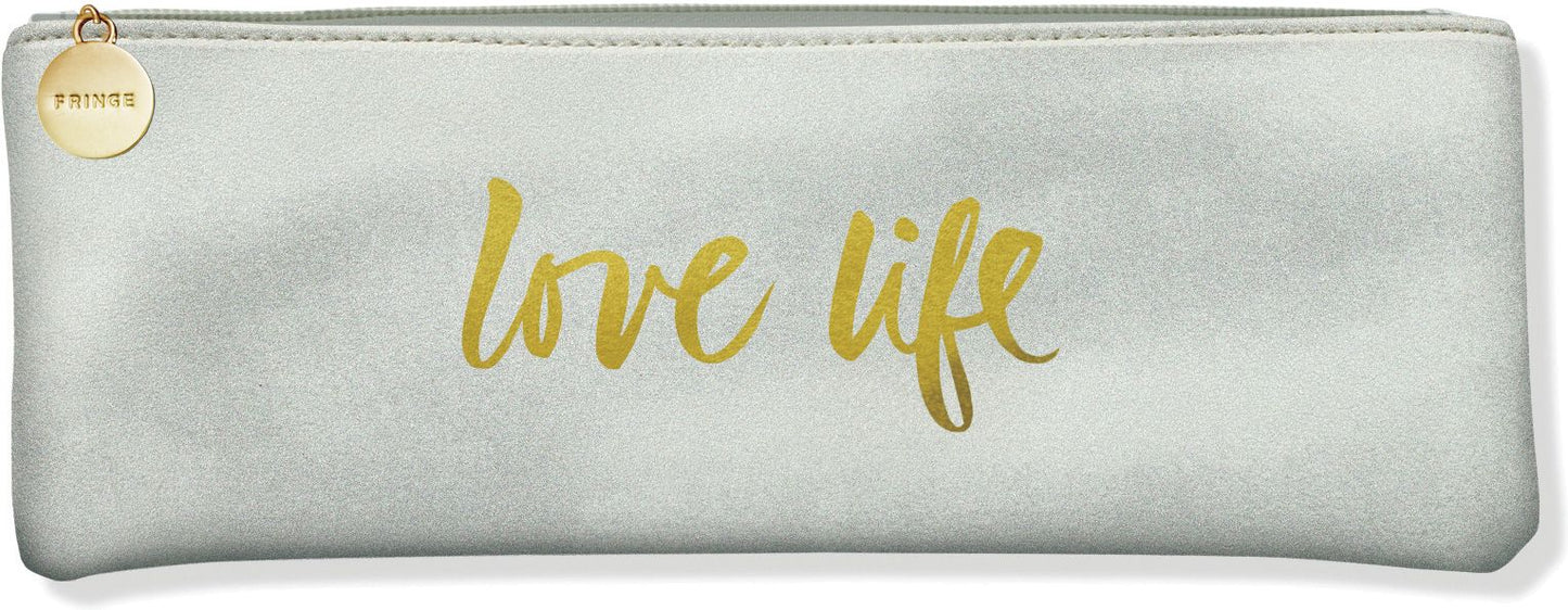 Brush Love Life Silver Pencil Pouch (3''X 8.75'')
