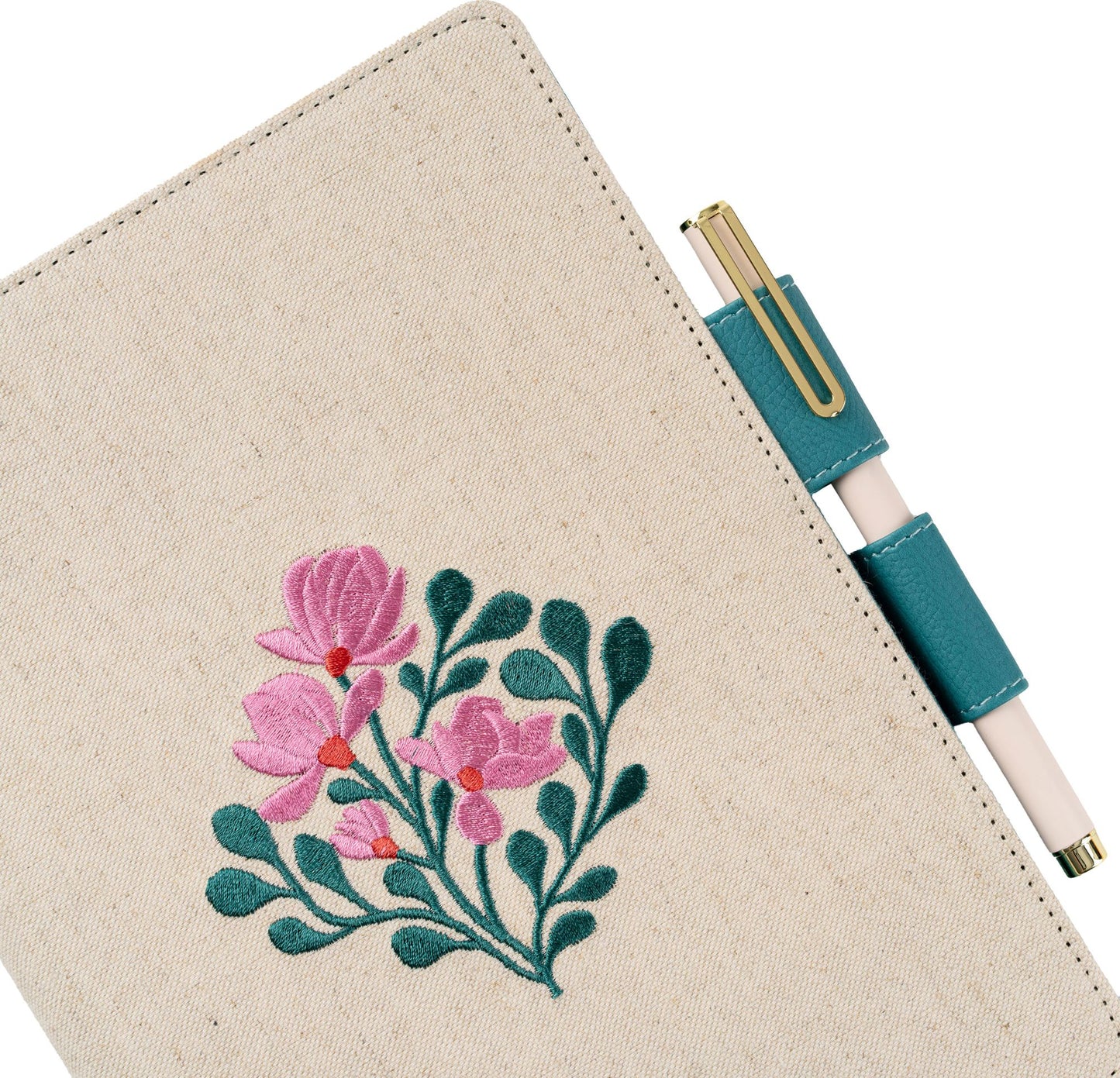 Paper Source Embroidered Floral Bookcloth Journal Cover with Pen Loop Closure