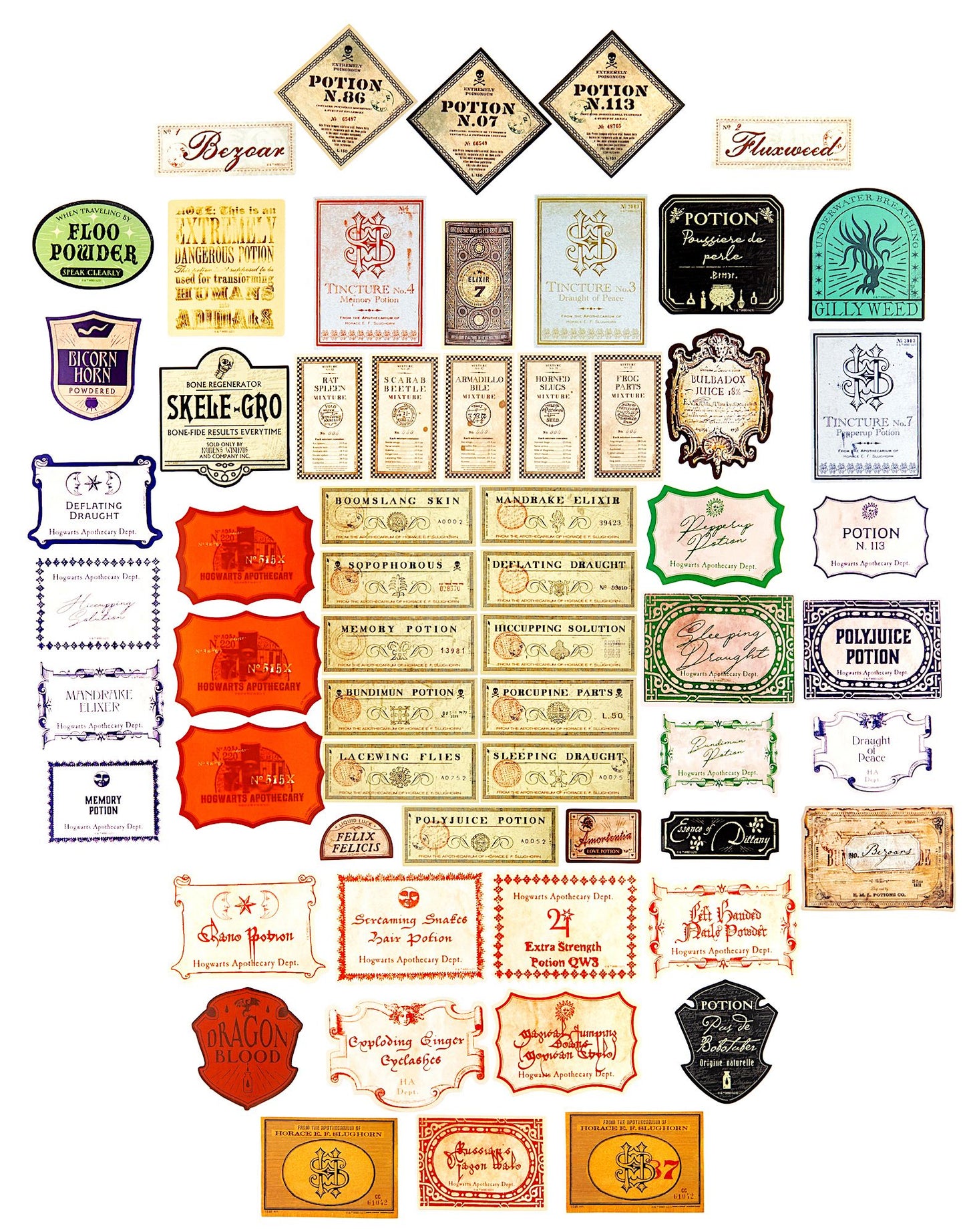 Harry Potter Potions Labels Decals Set of 60