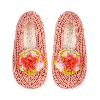 Pink Marble Pom Rib Slippers