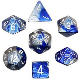 Gemini Blue-Steel/white 7 Die Set Polyhedral