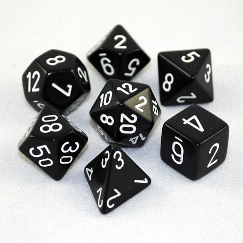 Opaque Black/white 7 Die Set Polyhedral