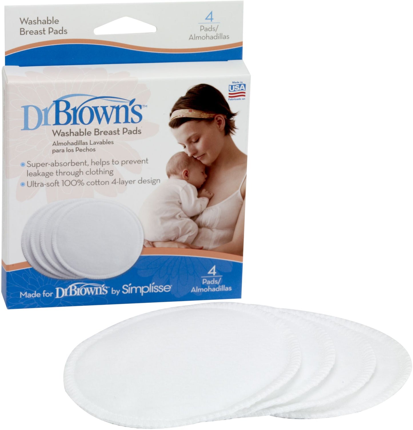 Dr. Browns Simplisse Washable Breast Pads, 4 ct