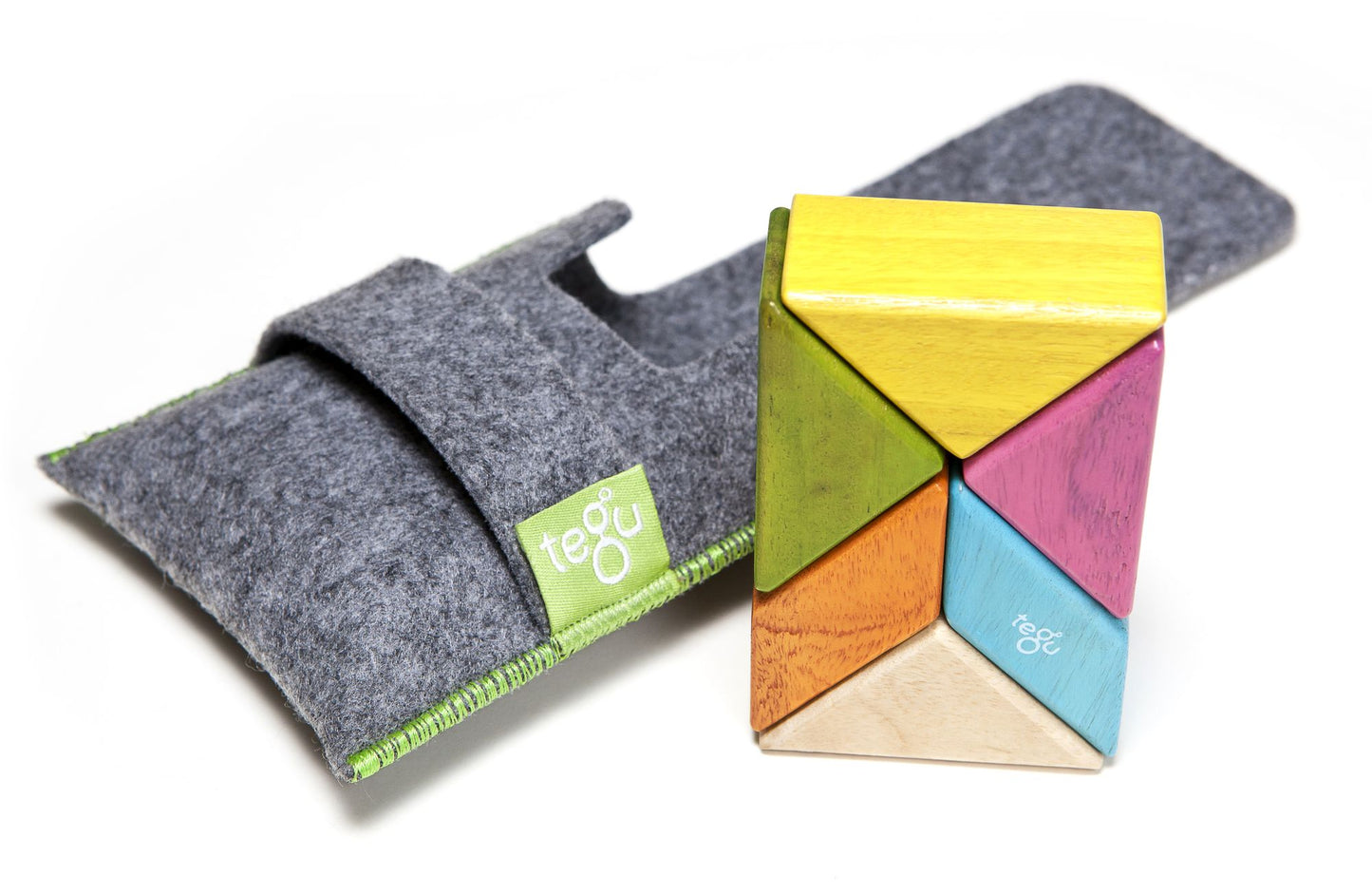 6 Piece Tegu Pocket Pouch Prism Magnetic Wooden Block Set, Tints