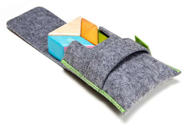 6 Piece Tegu Pocket Pouch Prism Magnetic Wooden Block Set, Tints