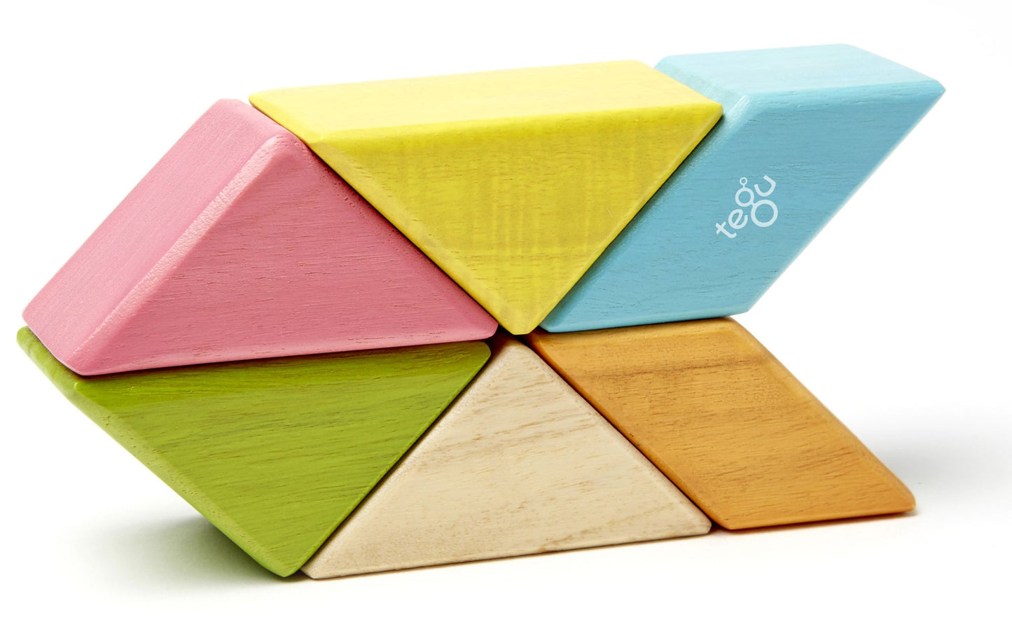 6 Piece Tegu Pocket Pouch Prism Magnetic Wooden Block Set, Tints