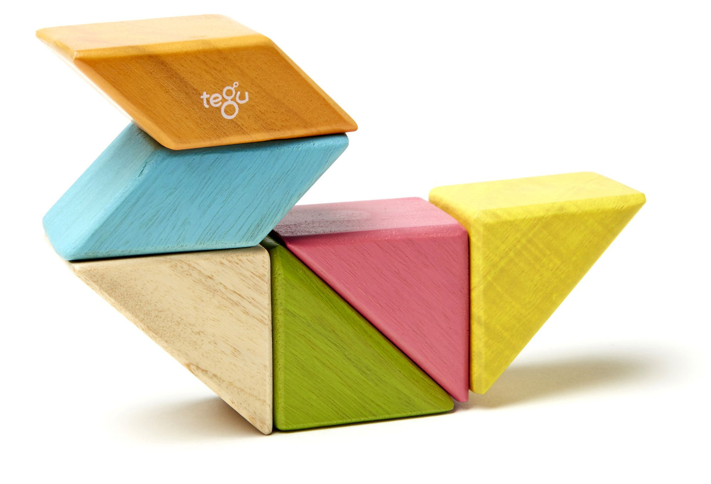 6 Piece Tegu Pocket Pouch Prism Magnetic Wooden Block Set, Tints
