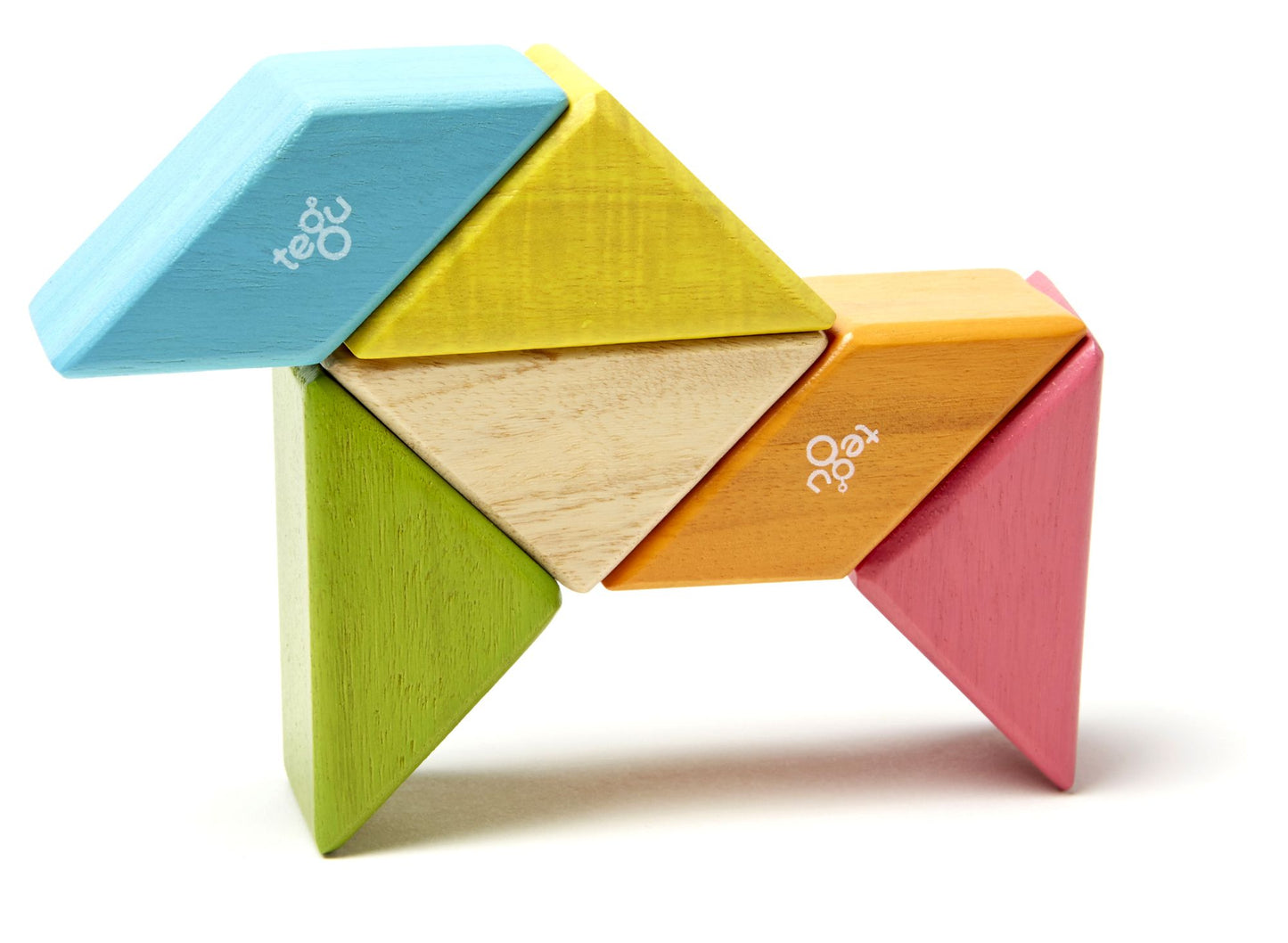 6 Piece Tegu Pocket Pouch Prism Magnetic Wooden Block Set, Tints