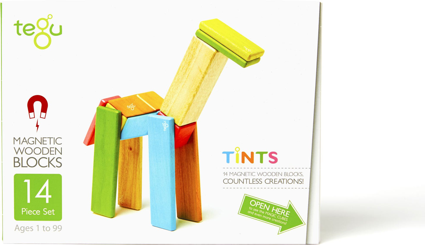 14 Piece Tegu Magnetic Wooden Block Set, Tints