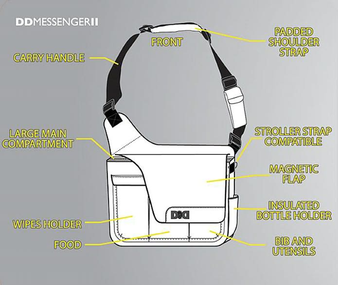 Diaper Dude Messenger Diaper Bag with Flap - Grey