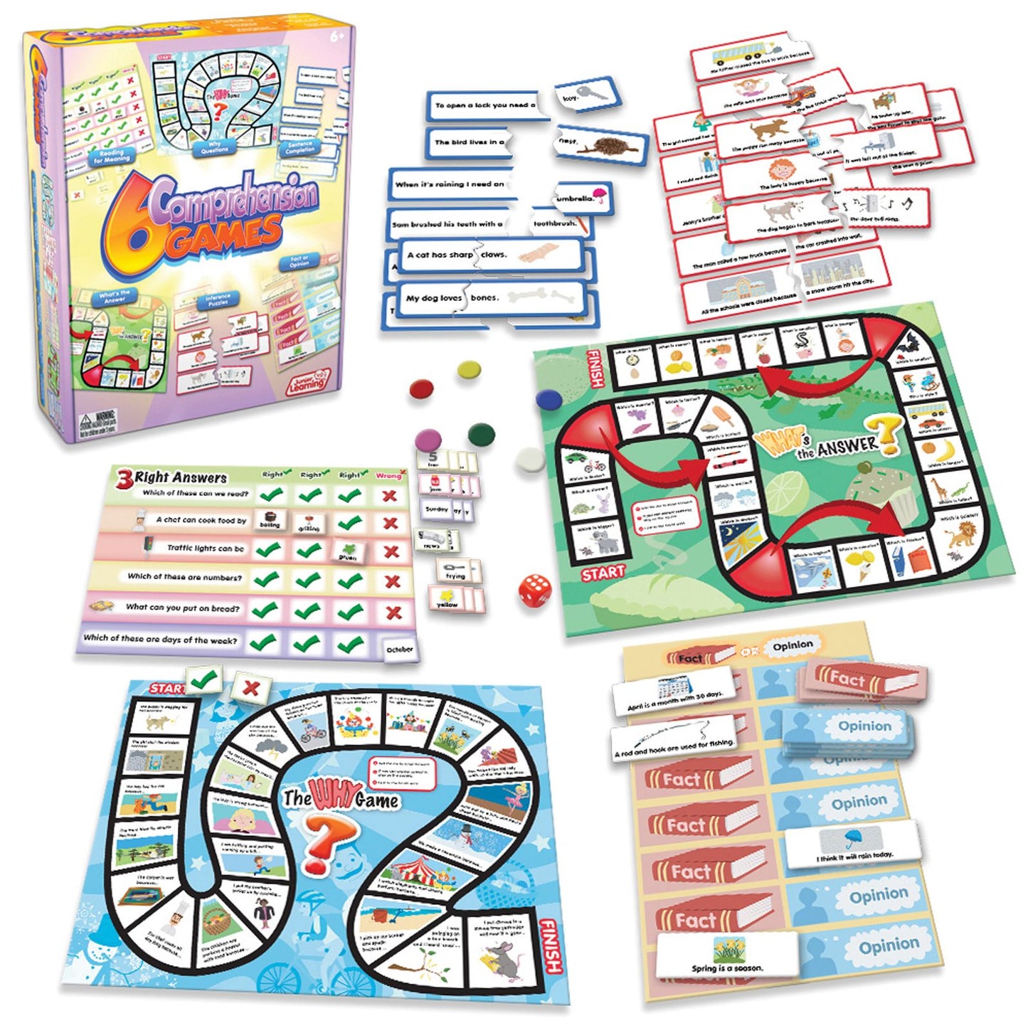 Junior Learning Comprehension Games - Set of 6 Different Games