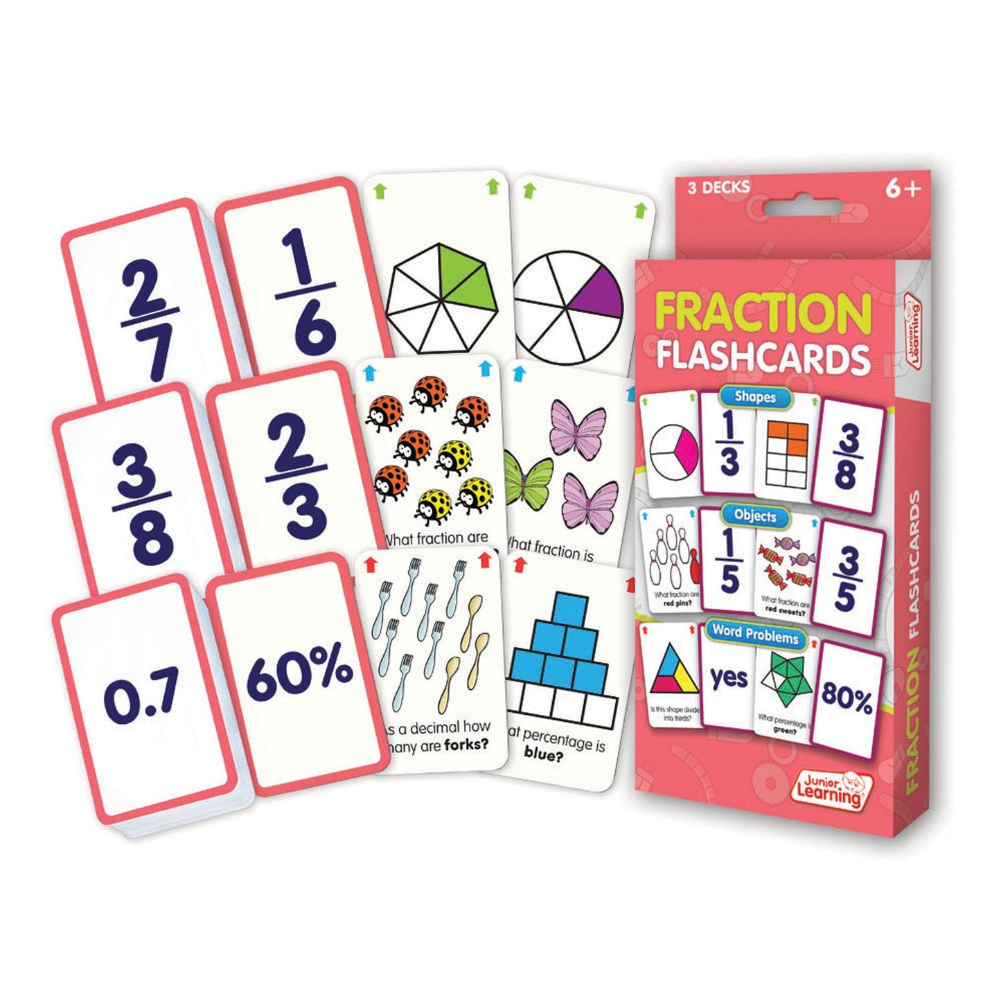 Junior Learning Fraction Flashcards - Shapes, Objects & Word Problems