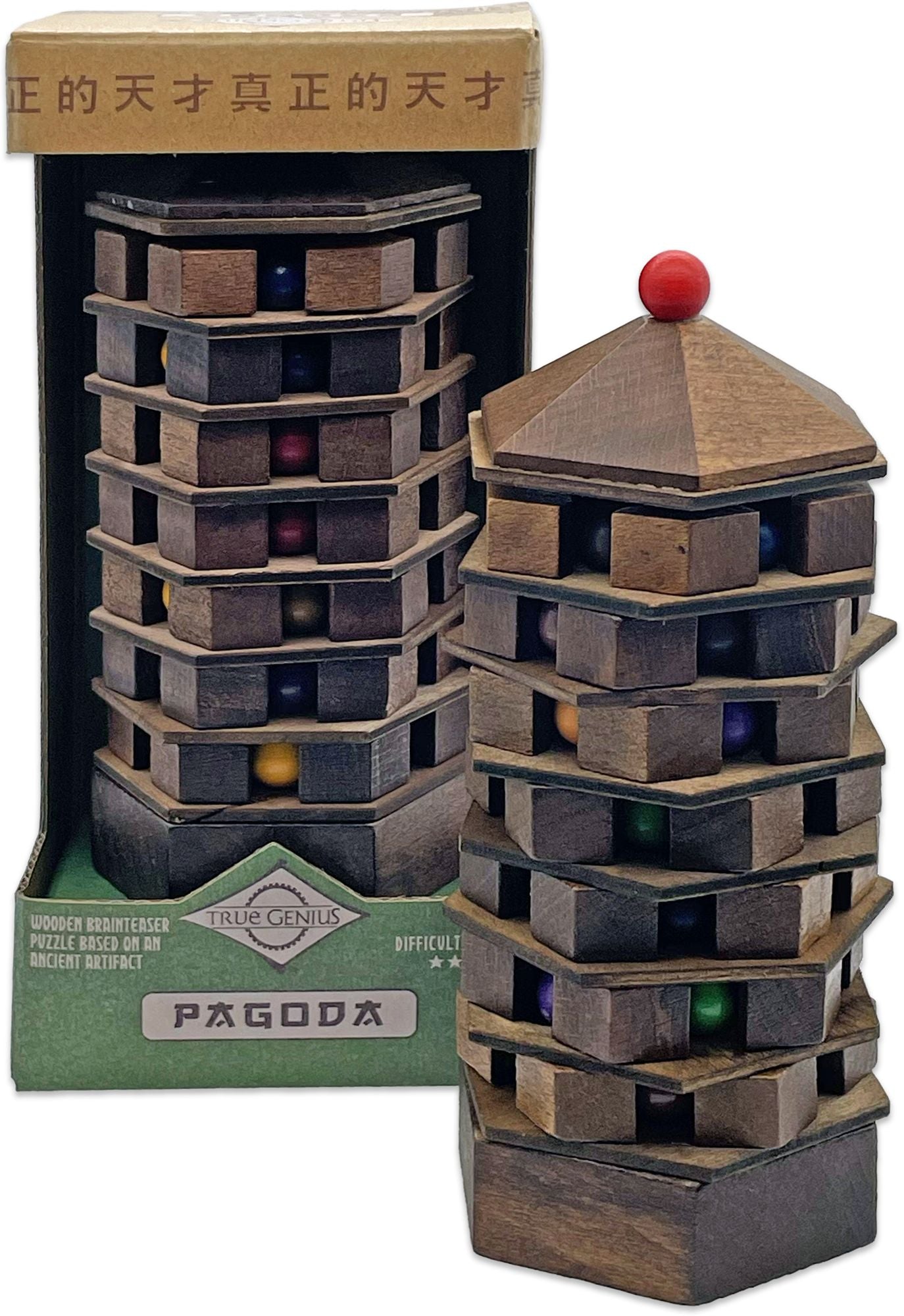 True Genius Chinese Pagoda Wooden Brainteaser Puzzle