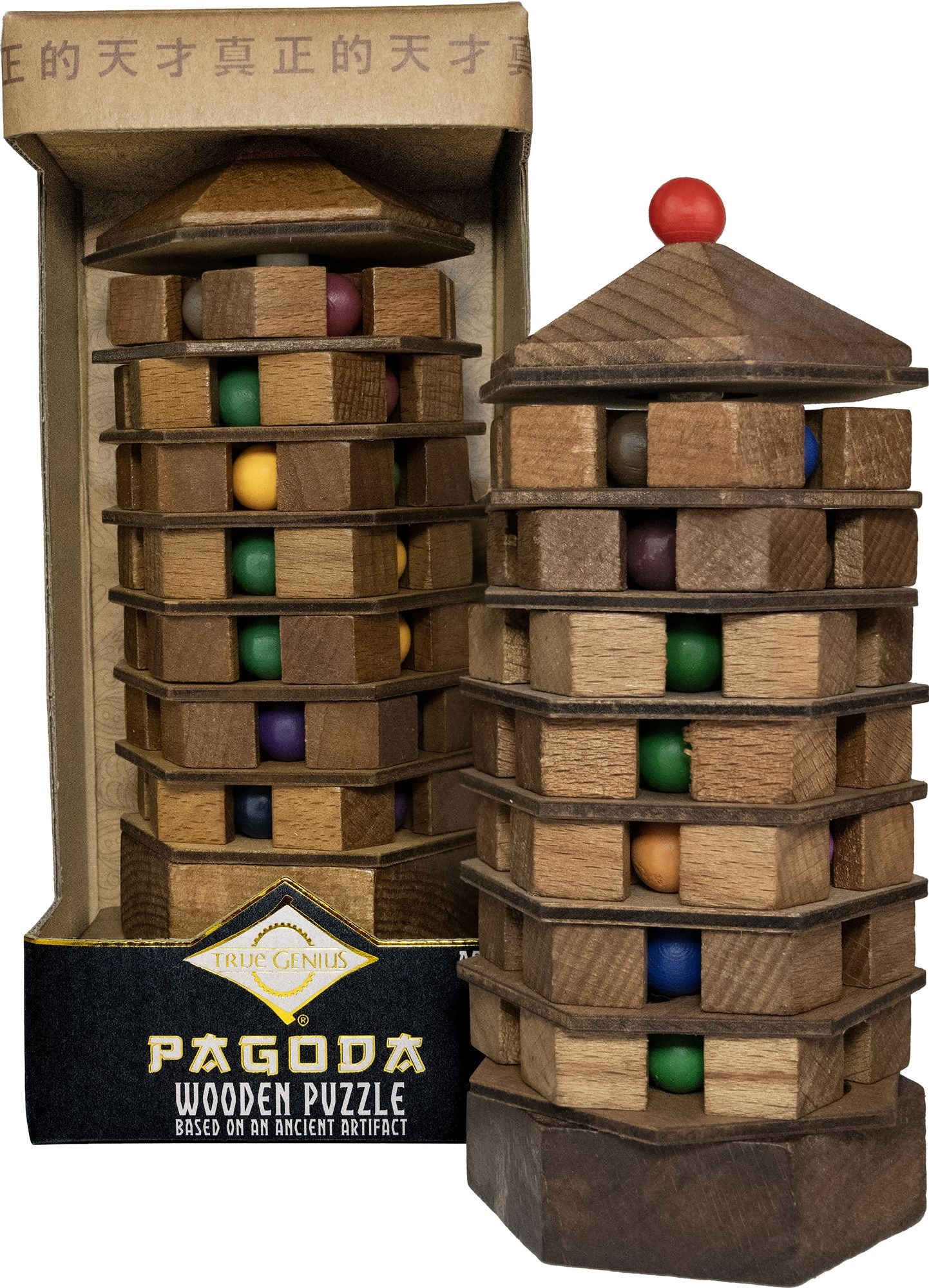 True Genius Chinese Pagoda Wooden Brainteaser Puzzle