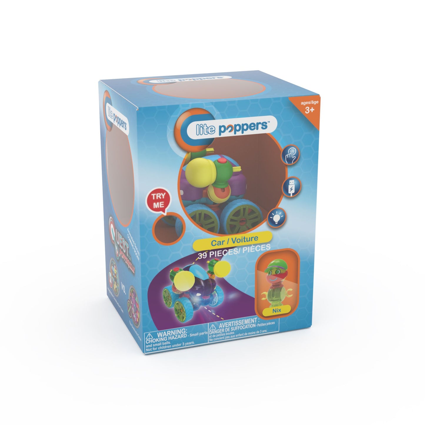 Lite Poppers STEM Learning Build a Car Kit- LED Light, Build and Play Model Car Construction Toy with USB Powered LED Base