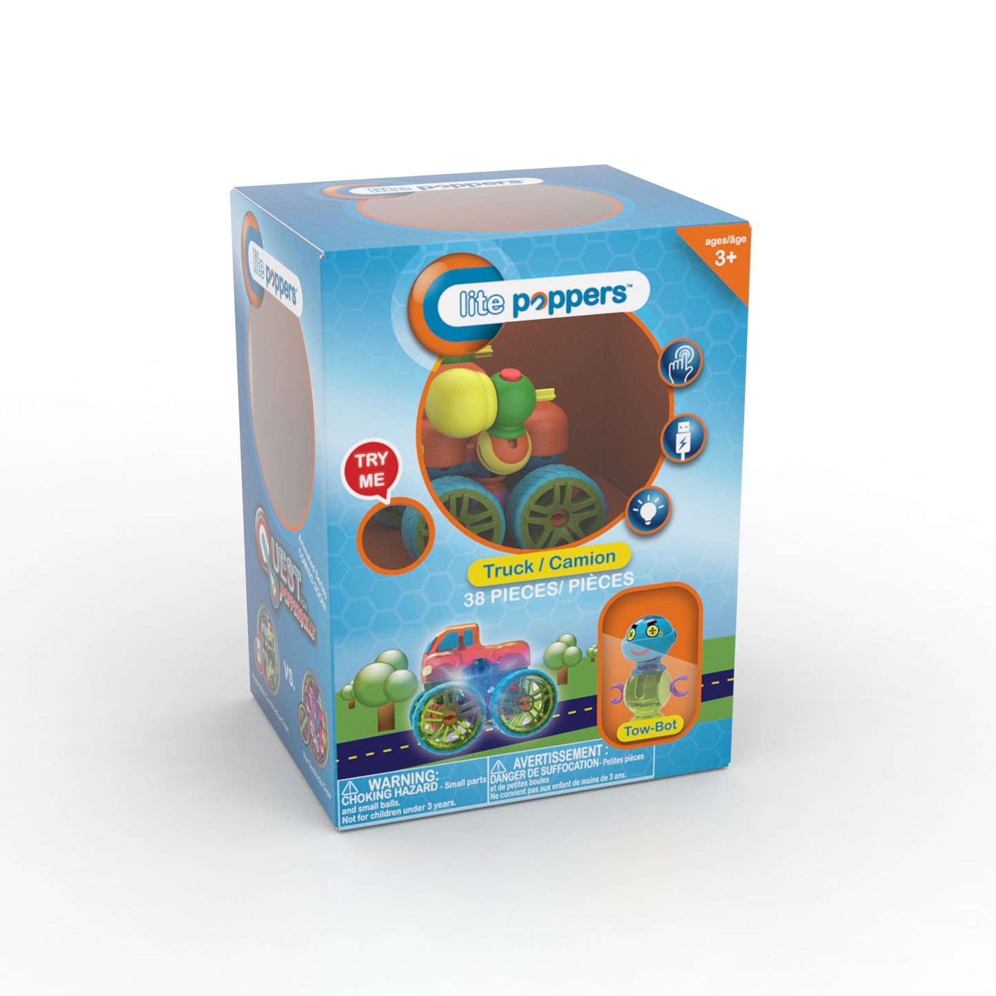 Lite Poppers STEM Learning Build a Truck Kit- LED Light, Build and Play Model Car Construction Toy with USB Powered LED Base