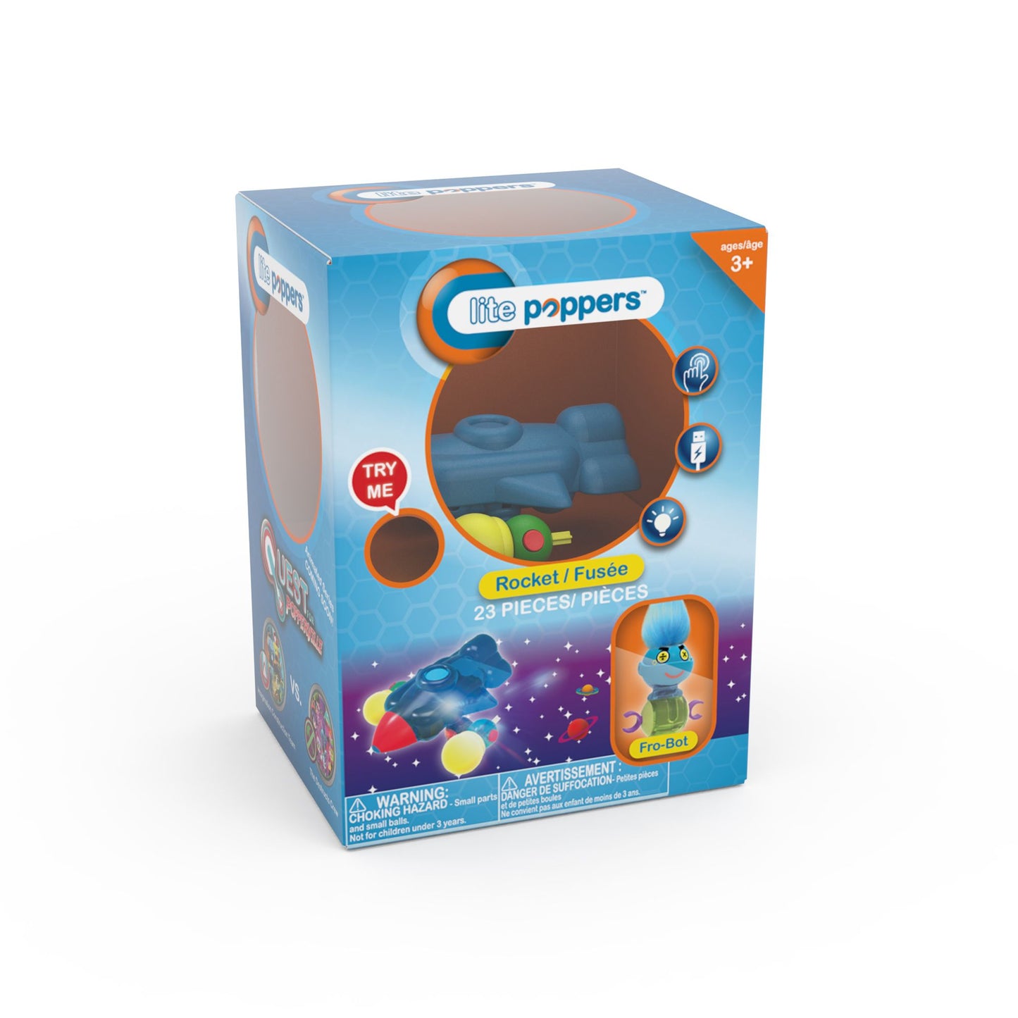Lite Poppers STEM Learning Build a Rocket Kit- LED Light, Build and Play Model Car Construction Toy with USB Powered LED Base