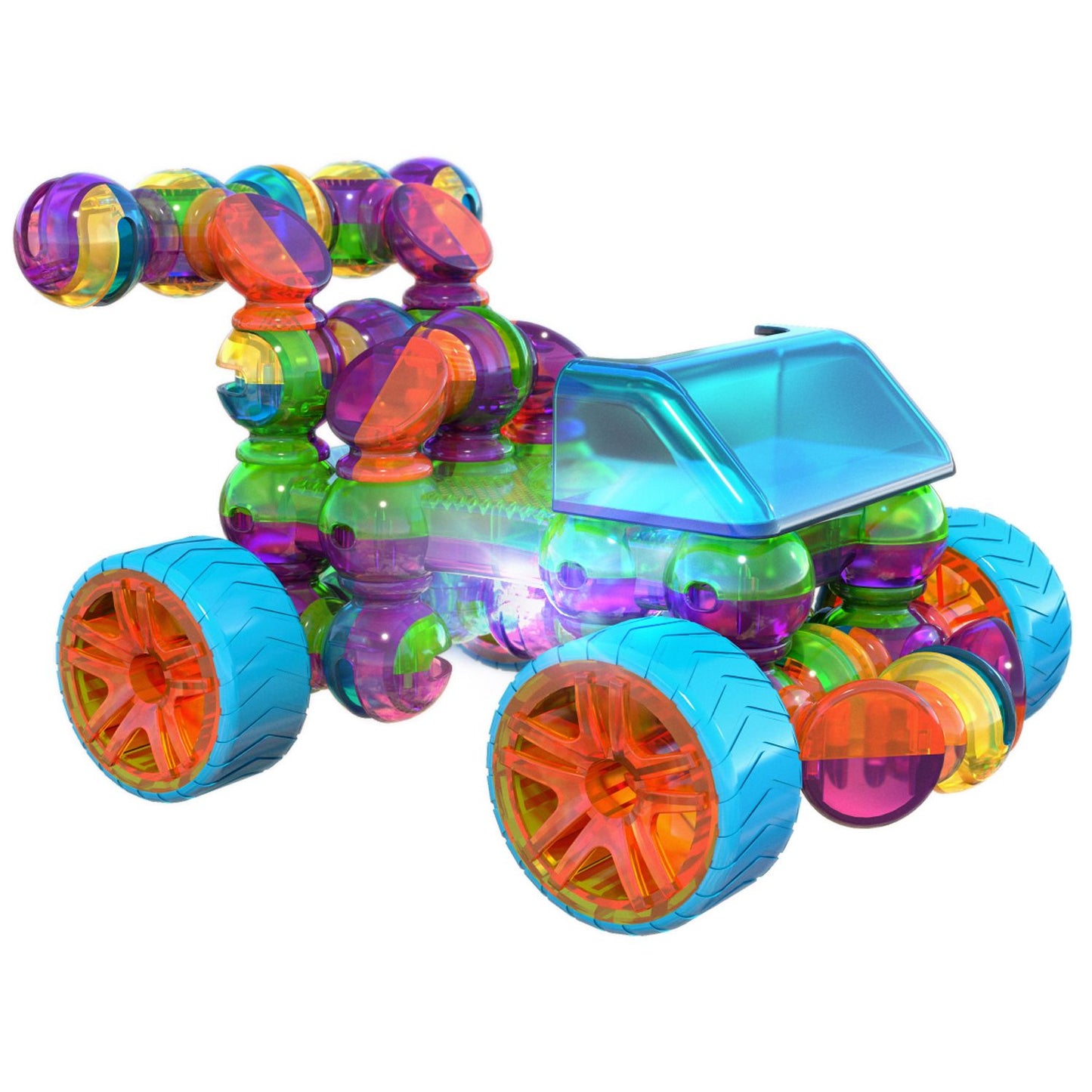 Lite Poppers STEM Learning 4 in 1 Car Construction Toy Kit- LED Light, Build and Play Model Cars- Creates 4 Cars