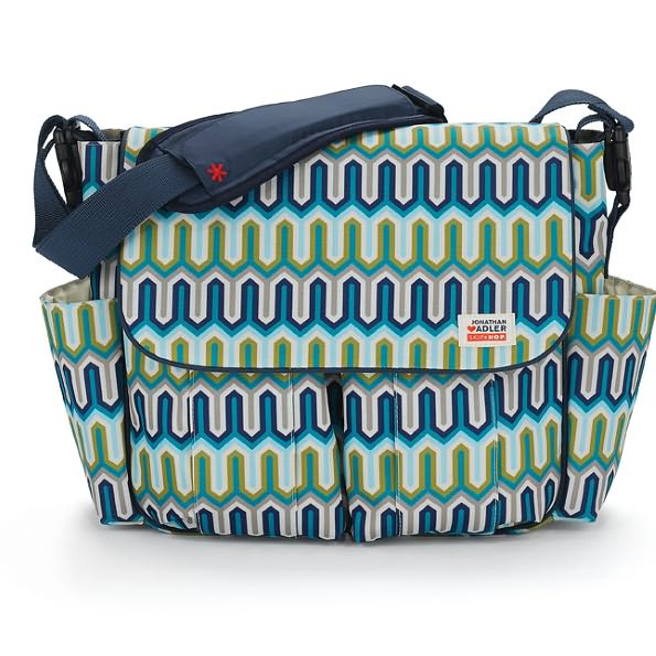 Jonathon Adler Dash Messenger Diaper Bag - Chevron Blue