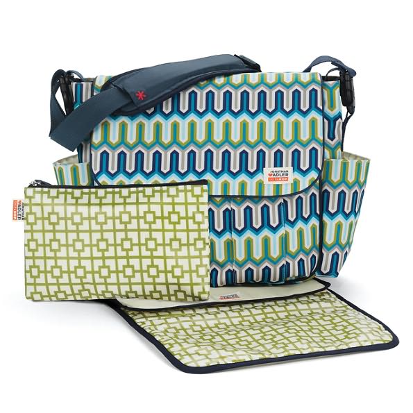 Jonathon Adler Dash Messenger Diaper Bag - Chevron Blue